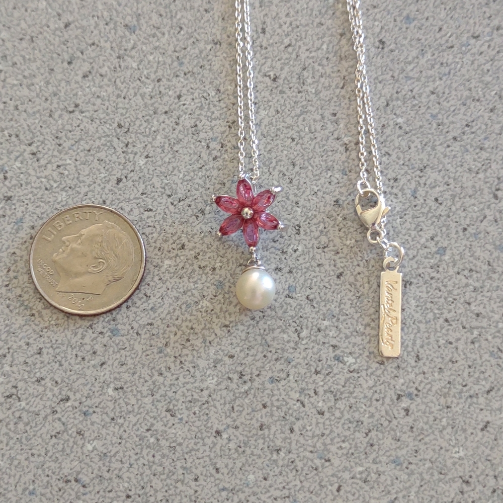 New!*June Birthstone:Pearl+crystal sterling necklace